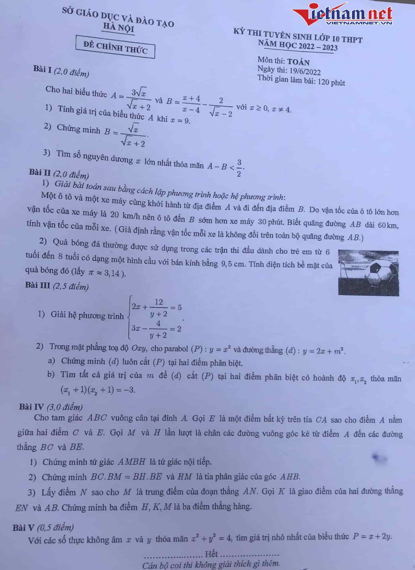 Đề toán thi vào lớp 10 của Sở Hà Nội 3 năm gần đây ra sao?
